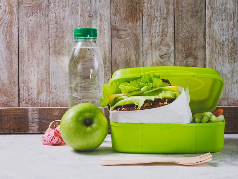 Apple, water and salad